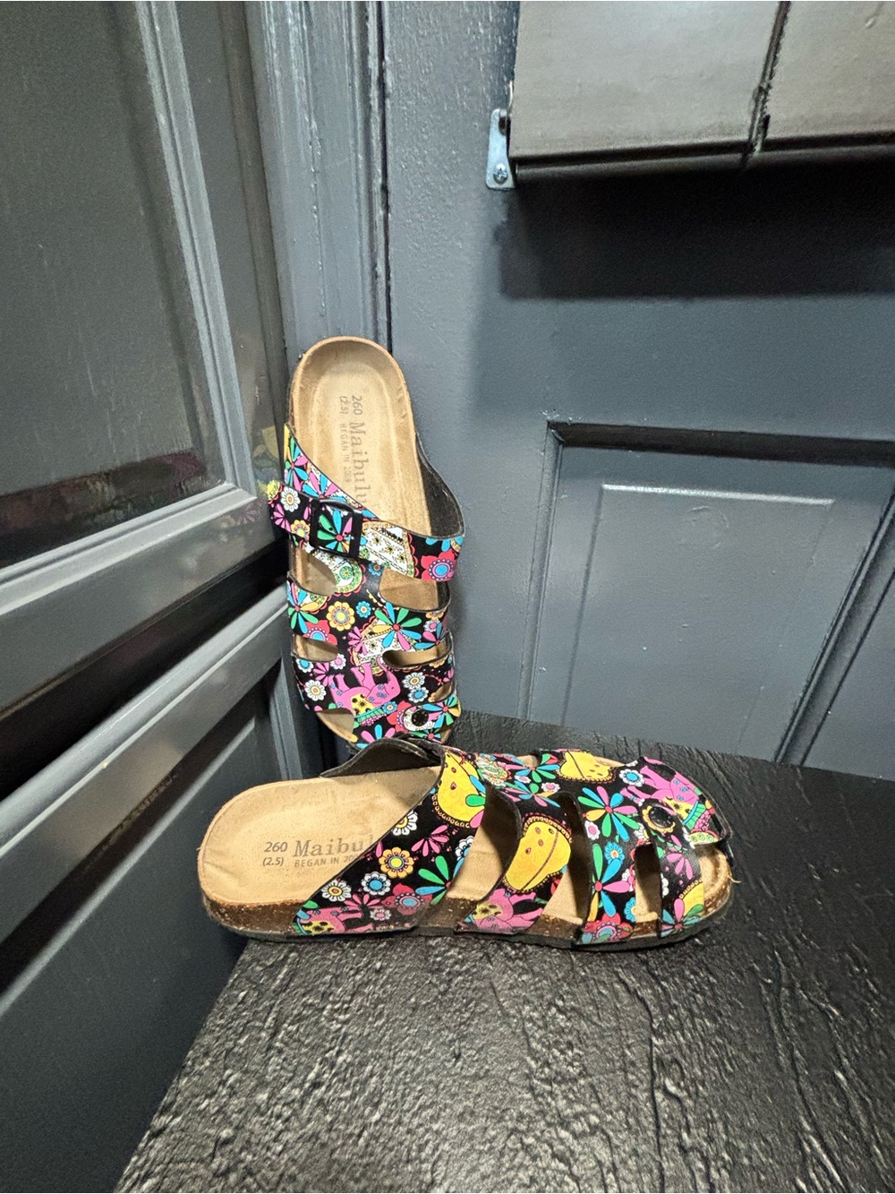 Malibu Black Floral Multicolor Slide Sandals